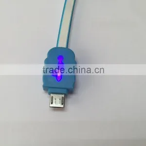 Blue Of Color Flat USB Charger for Mirco Pin Charger Cable With Led Light thumbnail-2