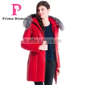 Used Long Winter Women Medium Length Leather Jacket With Brown Fox Hat Overcoat thumbnail-3