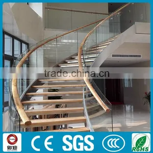 Office Building Commercial Wood Staircase Stainless Steel Framed thumbnail-1