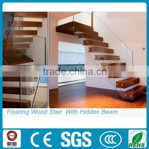 Hot Sale Tempered Glass Balustrade Floating Wood Staircase Design thumbnail-1