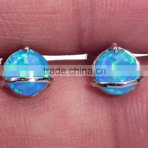 7mm 925 Sterling Silver Single Created Opal Stone Fancy Stud Earring Designs thumbnail-4