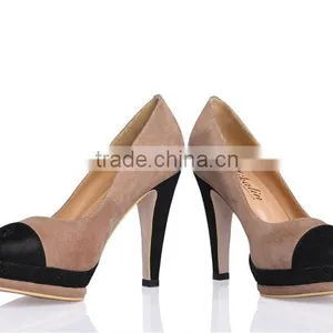 Sheepskin Fashion Apricot and Black High Heel Shoes With Safety thumbnail-2