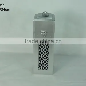 Wood Silver Wine Box With Metal Hollowed Out Edge thumbnail-1