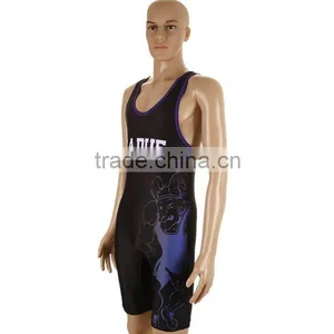 Top Quality Sublimated Spandex Custom Blank Black Wrestling Singlets thumbnail-2