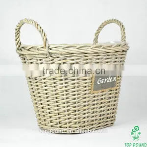 Oval Wicker Basket With Handle and Plastic Lined thumbnail-2