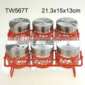 TW567T 6pcs Glass Spice Jar Set With Metal Casing and Rack thumbnail-1