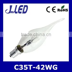 High Power Pass CE ROHS 42w Glass Body C35 Halogen Bulb With Tail E14 thumbnail-1
