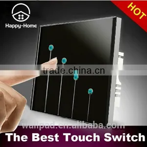 2015 Wallpad C1 Black LED Backlight UK Crystal Glass 110~250V 4 Gang 1 Way Touch Screen Light Control Wall Switch thumbnail-1