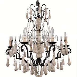 Led Modern Vintage Wood Beaded Natural Wooden Chandelier thumbnail-1
