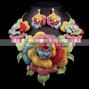 2016 Big Flower Bridal Wedding Jewelry Set/ African Statement Rhinestone Jewelry Set Quality Choice thumbnail-2