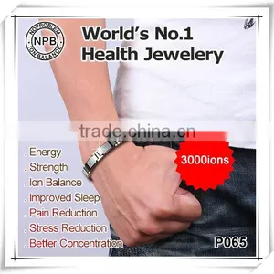 Noproblem P065 Germanium Tourmaline Power Beads Black Stainless Steel Bracelet thumbnail-2
