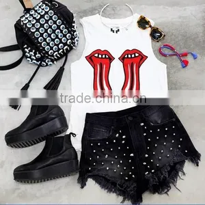 China Wholesale Printed Design Sleeveless Tank Top/ladies Top Chest Printing thumbnail-3