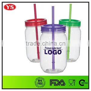 540ml Food Grade Single Wall Plastic Drinking Jar With Lid and Straw thumbnail-2