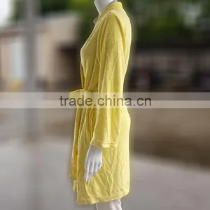 Yellow Thin Long Sleeve Waist Sauna Suit Terry Towel Bathrobe for Hotel thumbnail-2