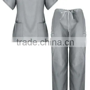 OEM Womens Light Grey V Neck Workwear Scrub Set Medical Dentist Uniform thumbnail-1