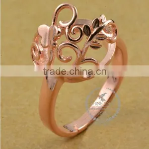 12mm 925 Sterling Silver Rose Gold Leaf Branch Round Bezel Ring Base Blank Supplies DIY Findings 1216004 thumbnail-1