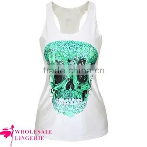 Cheap Pinky Skull Printed Summer White Tank Top BX123 Tank Top Women thumbnail-3