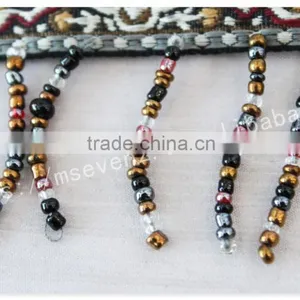 Newest Design 5 cm Width Ethnic Embroidery Nylon Webbing With Beaded Fringe thumbnail-3