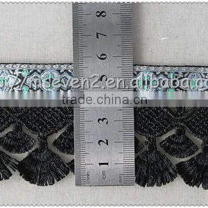 Wholesale 5.7cm Scalloped Shaped Fringe Trimming, Black Tassel Fringe, High-grade Jacquard Ribbon thumbnail-2
