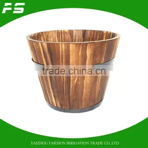 Burnt Finish Round Fir WoodenGarden Flower Planter Pot Wooden Barrel Set thumbnail-6