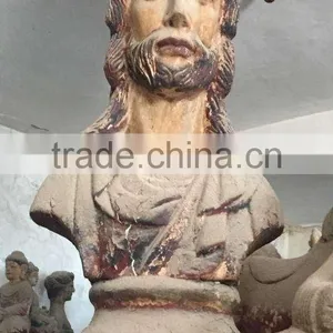 Antique Imitation Hand Carved Wooden Christian Statue Bust Statue Jesus Bust Statue Sculpture thumbnail-1