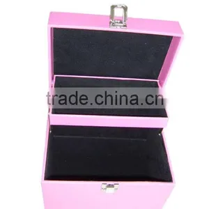 Pink Two-layer Flocking Fabric Display Organizer Storage Case Jewelry Box With Lock thumbnail-1