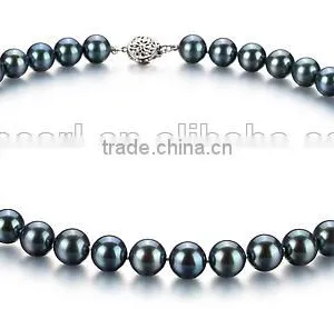 Simple AAA 8-9mm Black Round Japanese Akoya Pearl Necklace thumbnail-1