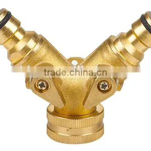 Brass Two Way Hose Connector With Shut off Function for Garden thumbnail-1