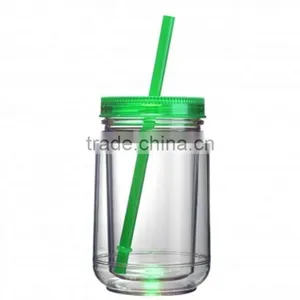 16OZ Mason Jar Cup Blank Clear Double Wall Insulated Tumbler Travel Mug Straw thumbnail-5