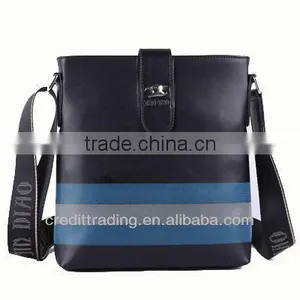 High Quality PU Leather Briefcase for Men With Grey and Blue Stripe thumbnail-1