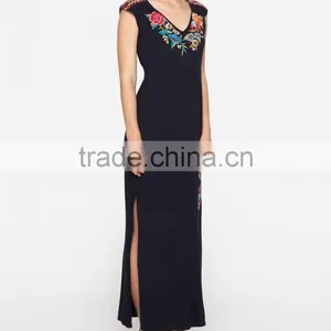 Boho Sleeveless Side Slit Maxi Plus Size Long Embroidered Dress HSd5179 thumbnail-4