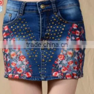 National Wind Embroidery Rivet Jeans Skirt Mini Skirt thumbnail-1