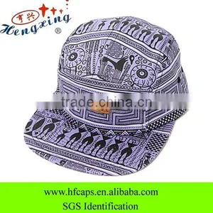 5 Panel Cap Leather Patch Flat Brim Aztec Custom Logo 5 Panel Cap thumbnail-1