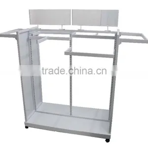 Double Hangrail Merchandiser With White Shelves Garment Display thumbnail-1
