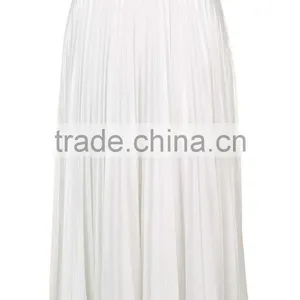 Hot Sale Iridescent Pleated Skirts High Waist Zip Up Plain White Beach Style Long Skirts thumbnail-3