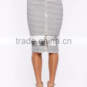 Fashion Zip-up Front Classic Stripe Skirt Women High Waist Pencil Skirt thumbnail-2