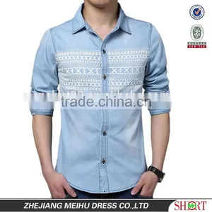 2016 New Design Men Printed Washed Denim Casual Shirt , Cowboy Shirt thumbnail-3