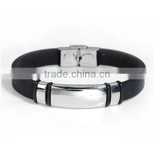 Custom Silver Tone Blank 304 Stainless Steel All Blacks Silicone Wholesale Wristbands thumbnail-1