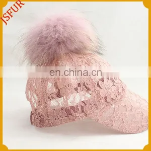 Fashionable Raccoon Fur Pompom for Girls Spring Hat thumbnail-1