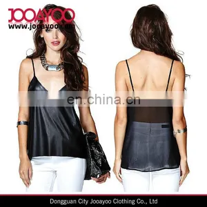European Style Sexy Chiffon Women's Faux Leather Tank Top thumbnail-1