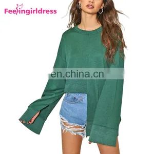 Low Moq Fashion Long Sleeve Women Solid Blank Crew Neck Plain Sweatshirt thumbnail-5