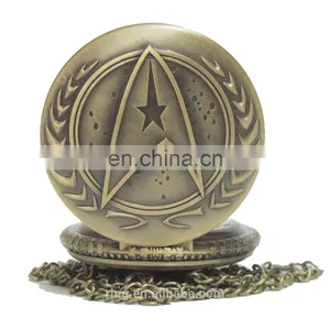 Fashion Bronze Star Trek Star Fleet Dome Bronze Quartz Pocket Watch Analog Pendant Necklace Men Women thumbnail-2