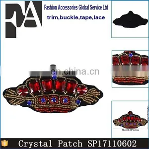 New Arrival Beaded Crystal Rhinestones Crown Patches Sew on Badges thumbnail-2