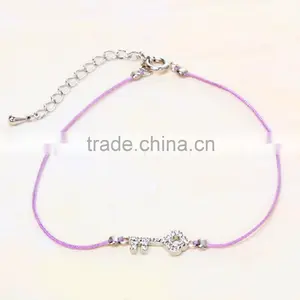Handmade Purple Wax Cord Woven Bracelet With Diamond Key Charm Bracelet for Girls thumbnail-1