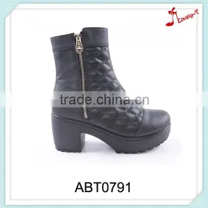 Wholesale Cowboy Indian Army Half Wellington Mid Heel Boots With Double Zippers thumbnail-1