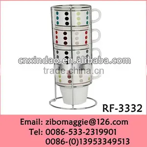 8oz Stackable Ceramic Prormotional Coffee Mug With Rack for Polka Dot Mug thumbnail-1