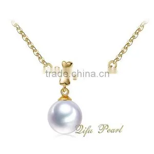 2015 Fashion Pearl Necklace 18Carat Yellow Gold Freshwater Pearl Necklace Jewelry Wholesale Charm Necklace Mounting thumbnail-1