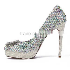 Nice Crystal Bridal High Heel Footwear, Women Fashion 2015 Wedding Leather Shoes Made by Hand thumbnail-3
