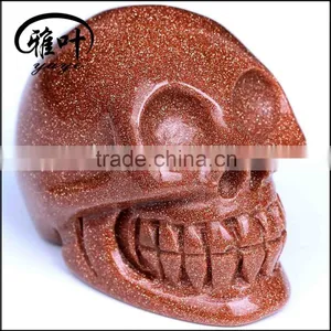 Wholesale 2inch Gold Sand Stone Handcrafts Skull Carving thumbnail-6