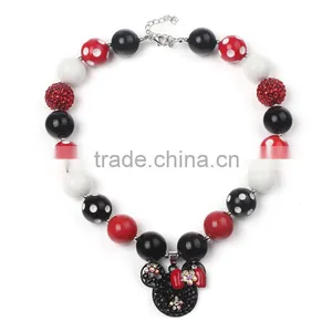 Black and White and Red Mickey Necklace and Red Lace Hairband Wholesale Handmade Chunky Bubblegum Bead Necklace thumbnail-2